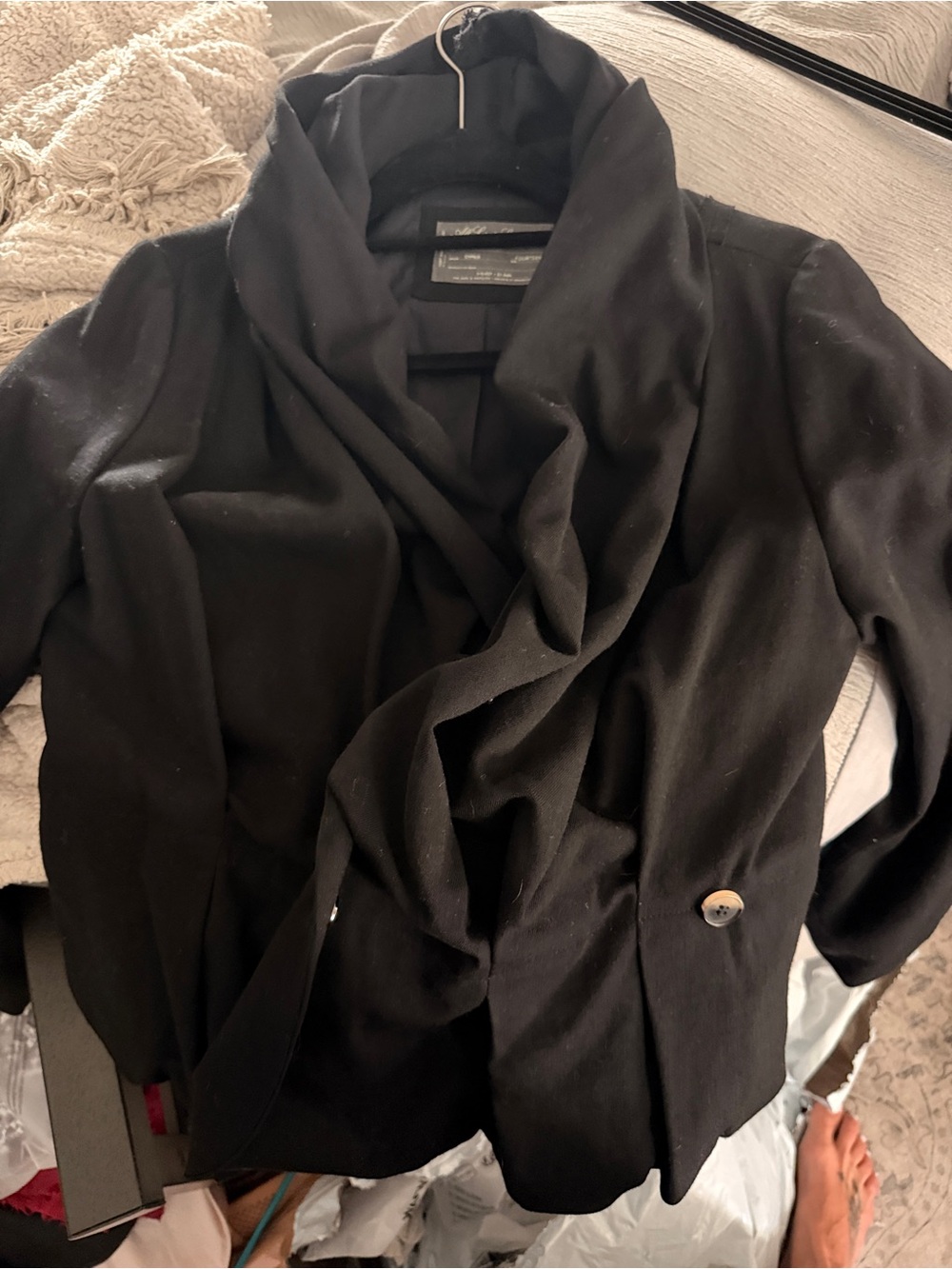 All Saints Black Draped-Collar Blazer